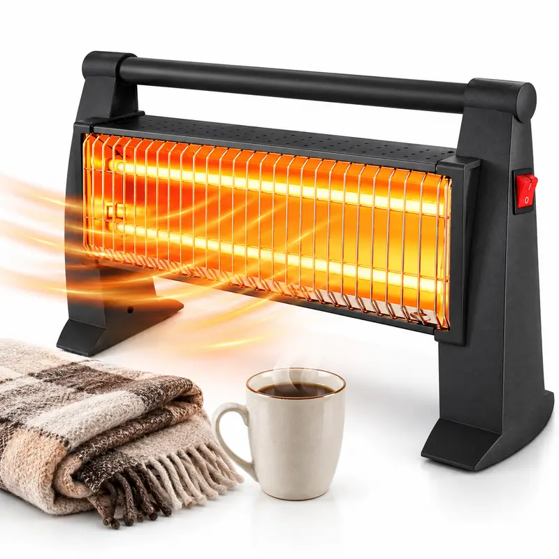 Stufa al Quarzo 1200W Riscaldatore Portatile a Infrarossi 2 Elementi 50 cm