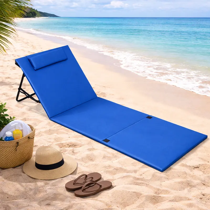 Stuoia Lettino Spiaggia Spiaggina Mare Prendi Sole Pieghevole Poggiatesta Blu