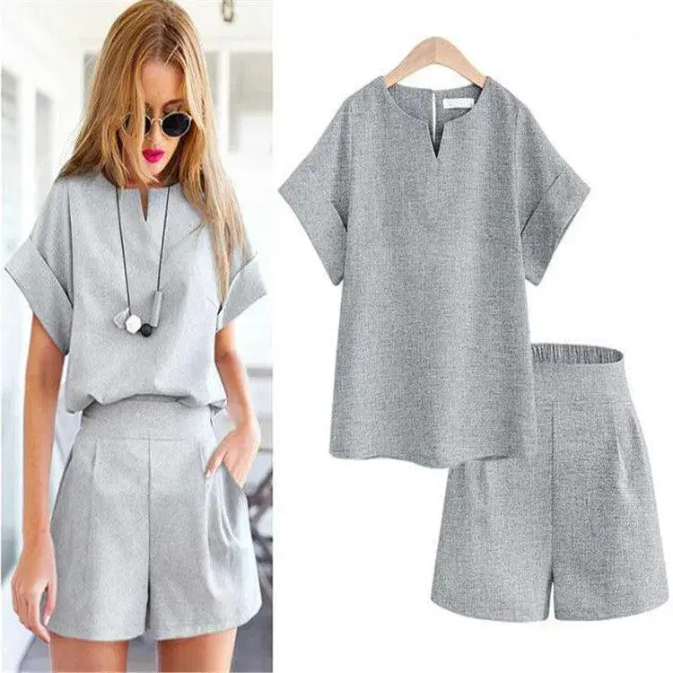 Suit-Set Short Short-Sleeve-Sets Office Trytree Female Plus-Size Casual Women Summer