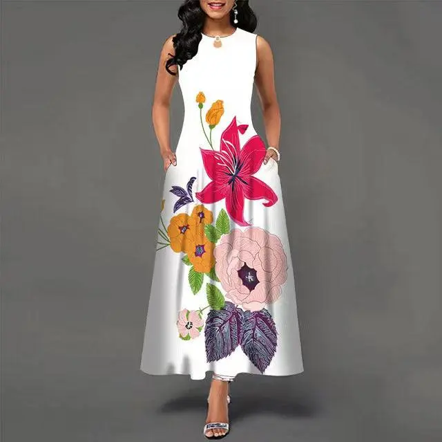 Summer Long Sleeveless 3D Print Dress