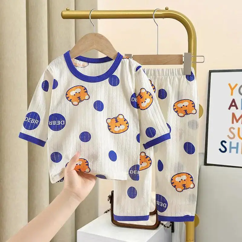 Summer New Children's Loungewear Boys Air Conditioning Clothes Korean Girls Cotton Thin Suit Baby Pajamas