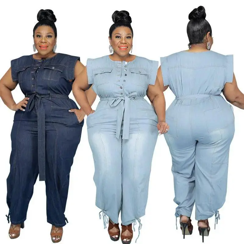 Summer New Style Washed Denim Casual Jumpsuit
