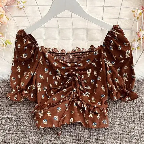 Summer Style Korean Chiffon Shirt Wooden Ear Lace Short-sleeved Top