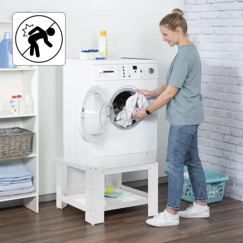 Supporto in Acciaio per Lavatrice o Asciugatrice con Ripiano 63x54 H 31 cm Bianco