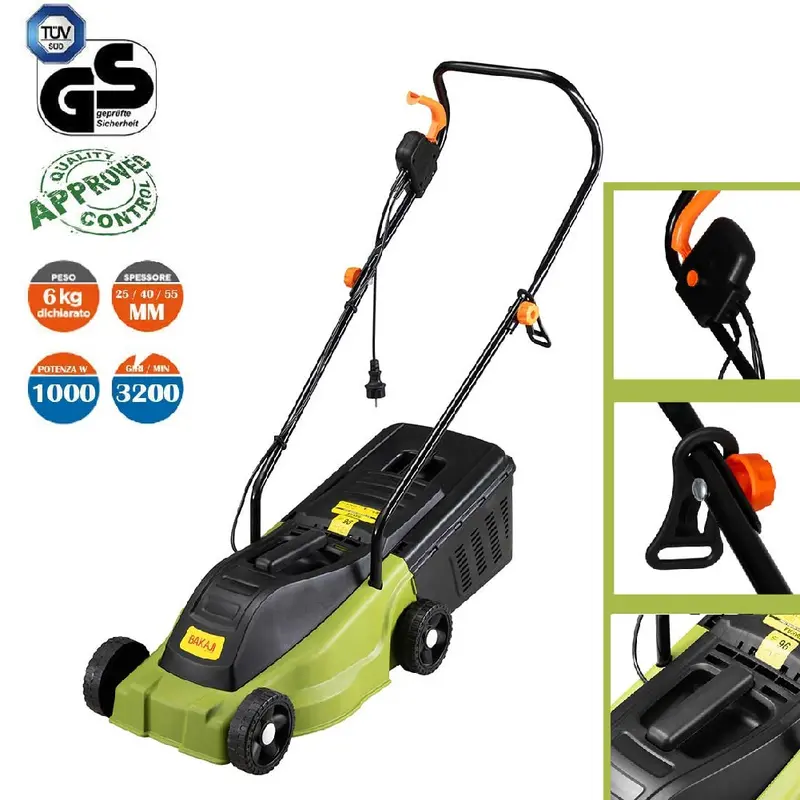 Tagliaerba Elettrico 1000W Rasaerba 30cm Regolabile con Serbatoio Raccolta 25LT