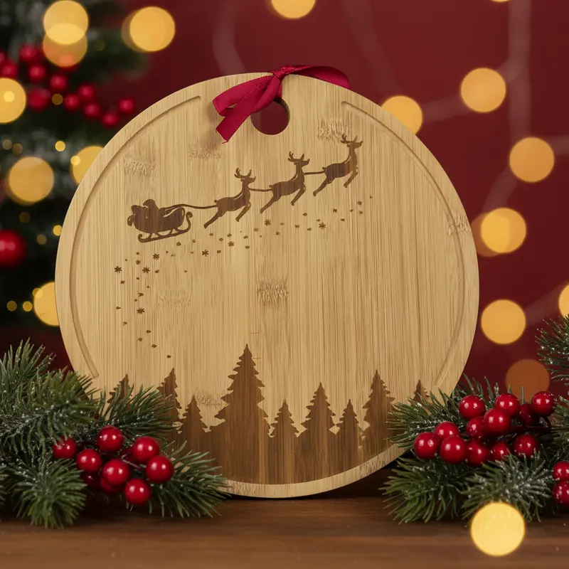 Tagliere in Legno Rotondo con Disegno Natalizio – Ø 25 cm | Ninocco Home