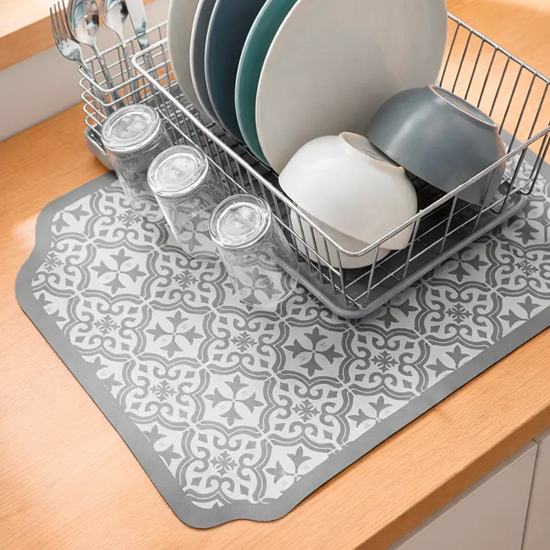 Tappetino Scolapiatti Assorbente 38x51 cm – Set 2 Pezzi Fantasia, Antibatterico, Antiscivolo e Asciugatura Rapida per Macchina da Caffè e Lavello