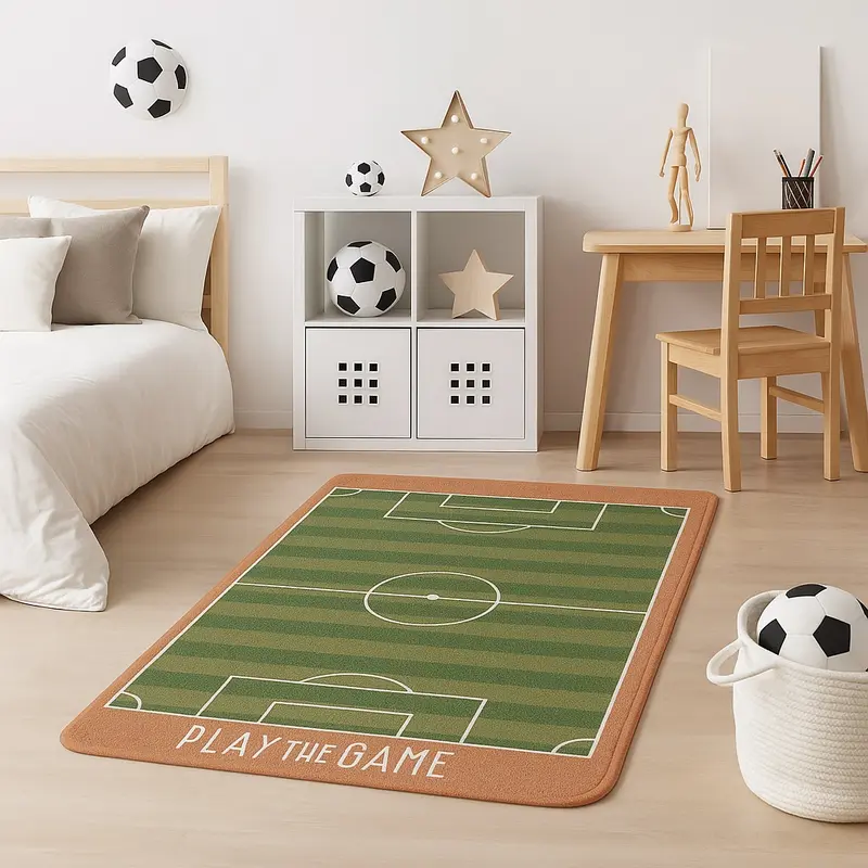 Tappeto Cameretta Bambino 80x140 Verde Morbido Campo da Calcio in Polyestere e Spugna