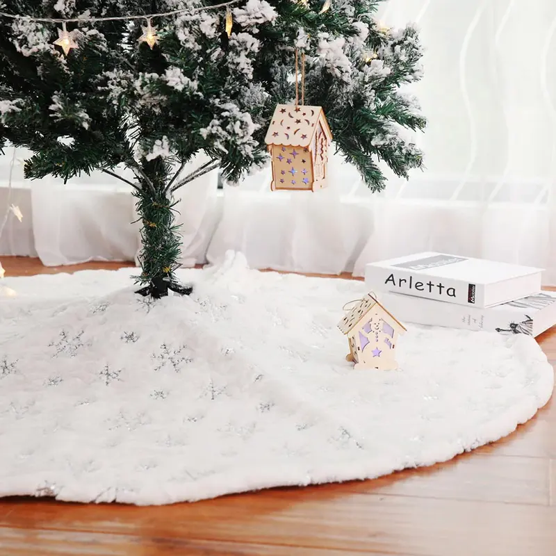 Tappeto Gonna Copertura Base Albero di Natale 80cm Peluche Bianco Silver Effetto Neve