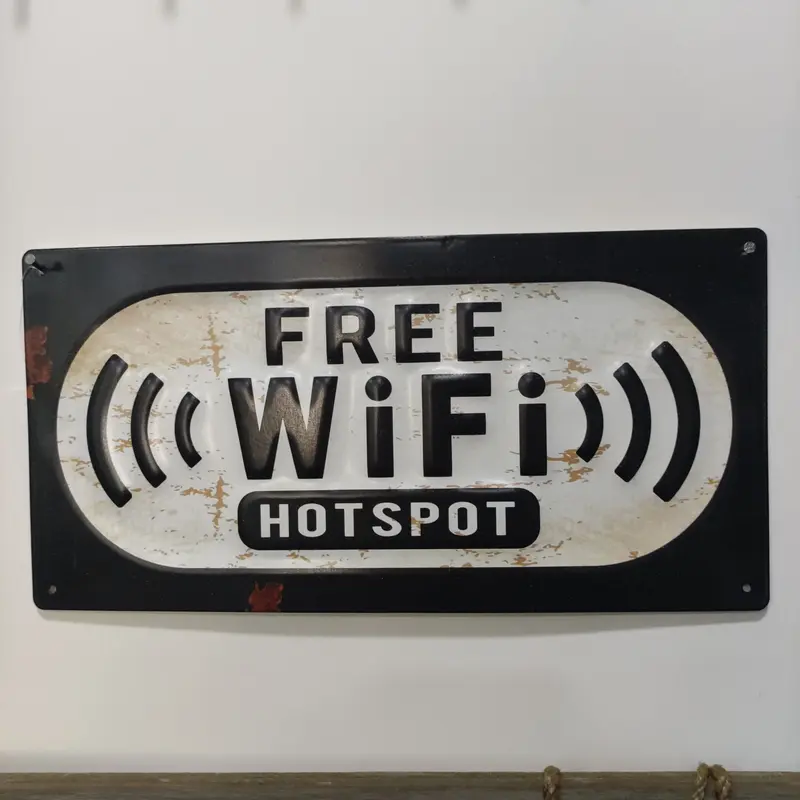 Targa Decorativa Free WiFi in Metallo 30x15 cm