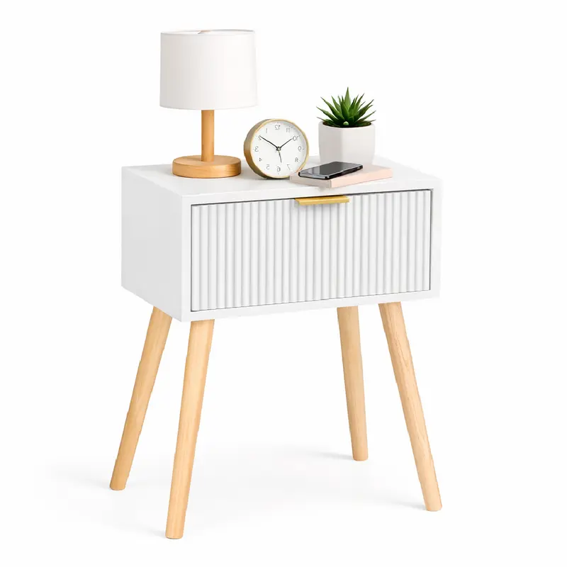 Tavolino Comodino Moderno in Legno 1 Cassetto 36x24 H52 cm Colore Bianco