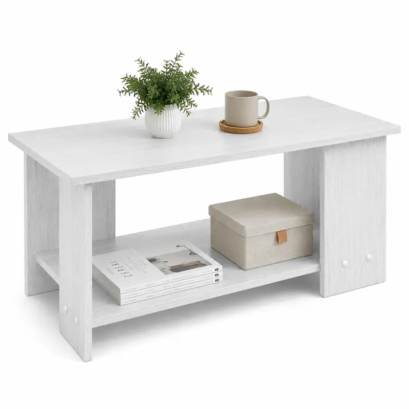Tavolino da Salotto 2 Ripiani Moderno Salvaspazio 89x48x42 cm Bianco