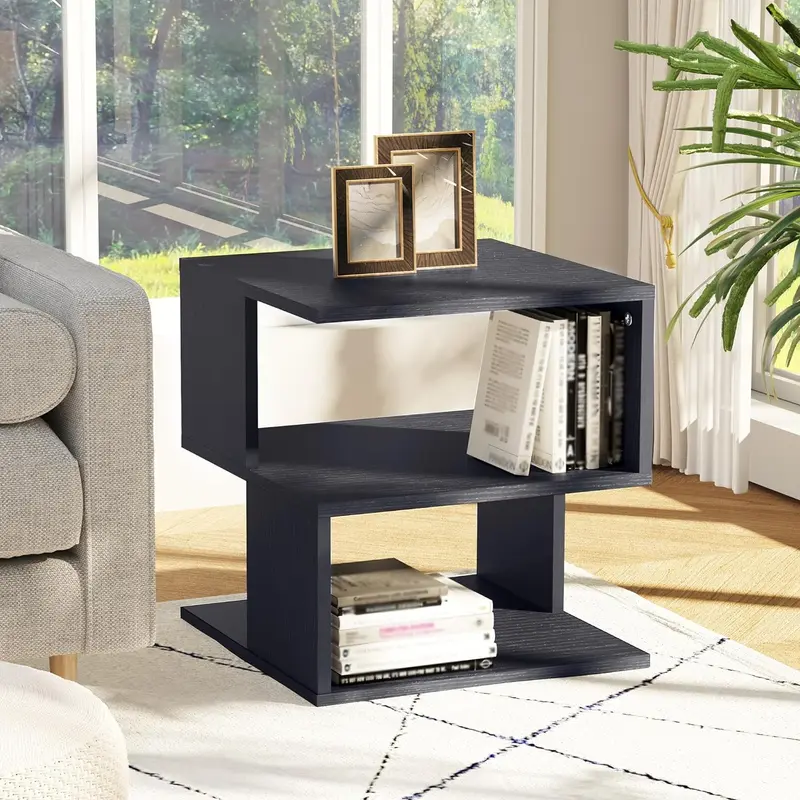 Tavolino da Salotto Basso a 3 Ripiani, In Legno, Moderno Nero, 40x40x43cm