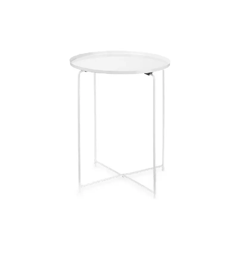 Tavolino da Salotto con Vassoio Tondo Metallo Moderno 35x35 H 50.5 cm Bianco