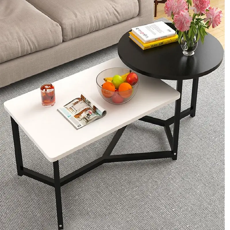 Tavolino Salotto Basso Caffè 2 Ripiani Design Moderno 125x60 H 50cm Bianco Nero