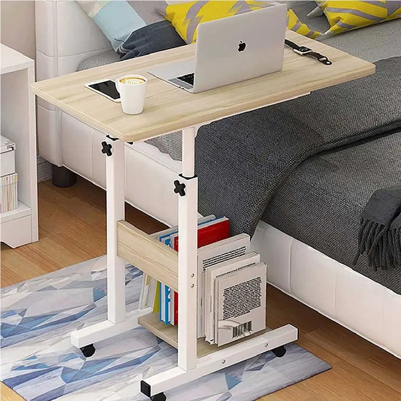 Tavolino Scrivania Porta Computer Altezza Regolabile per Letto Divano 4Ruote Beige