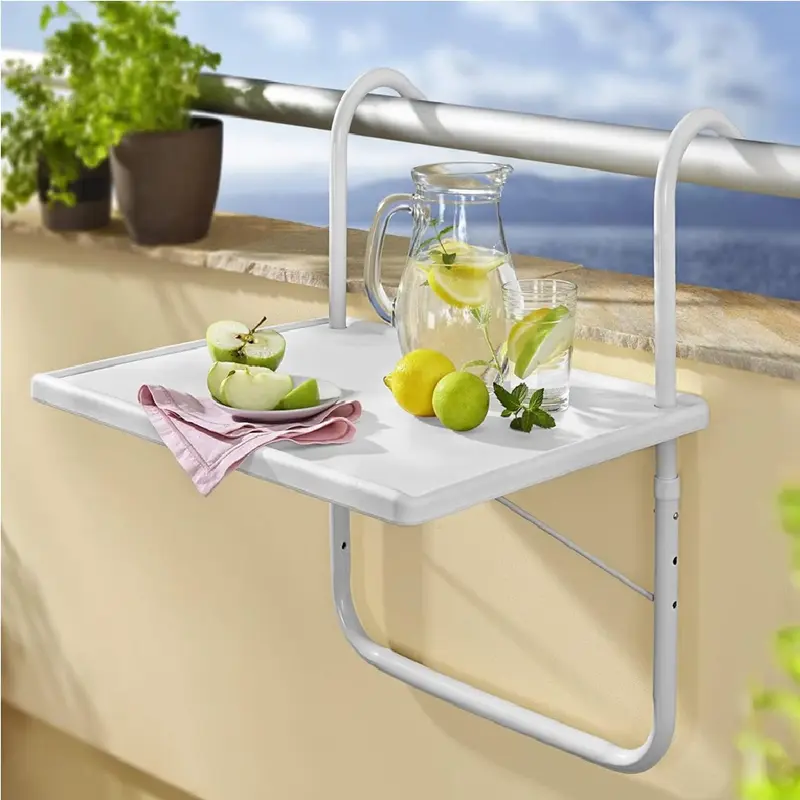 Tavolo Balcone Regolabile Tavolino Ringhiera Bianco 52x40 cm Salvaspazio