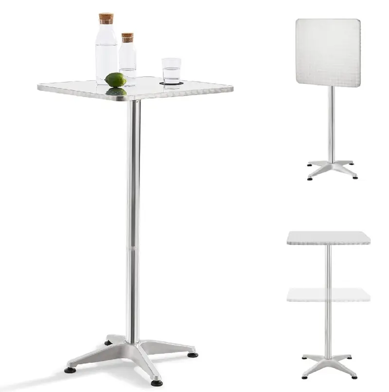 Tavolo Bar Bistrot 60x60cm Altezza Regolabile 70-110cm Pieghevole Acciaio e Alluminio