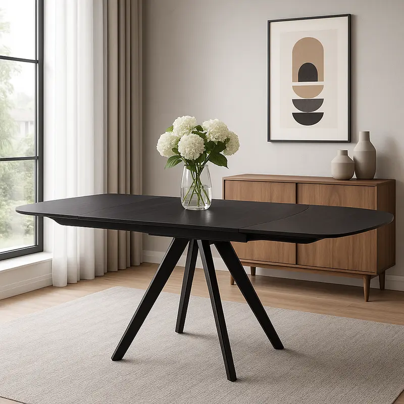 Tavolo Cucina Soggiorno Allungabile Rotante Piano Ceramica Nero 6-8 posti 140/180cm