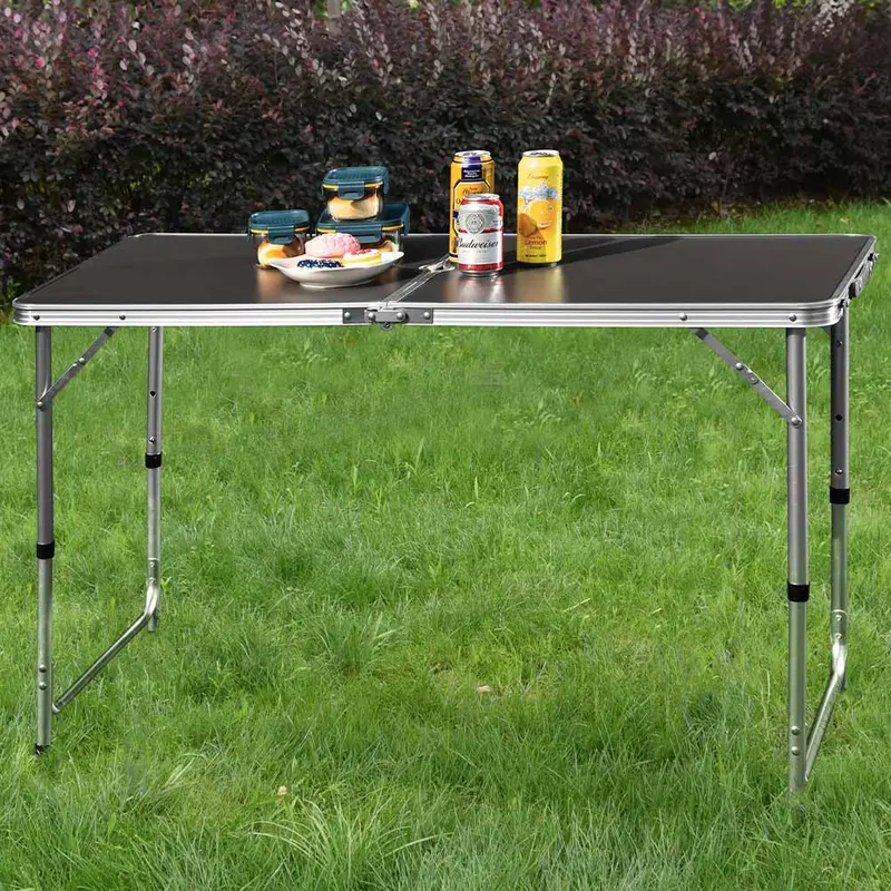 Tavolo PicNic Campeggio Altezza Regolabile Pieghevole Grigio Maniglia 120x60 H70cm