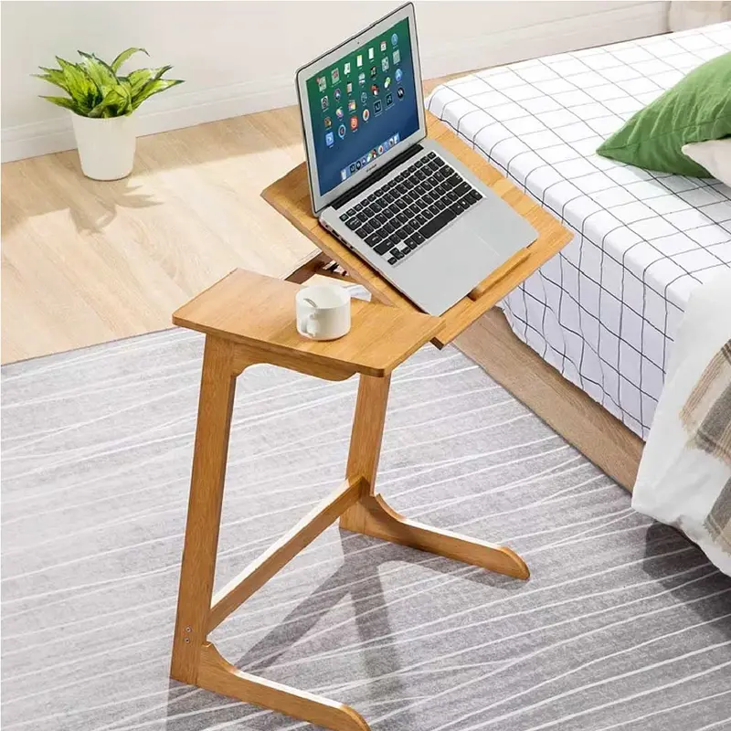 Tavolo Scrivania 60x35cm Porta PC Ripiano Regolabile Legno Bambo Tavolino Letto