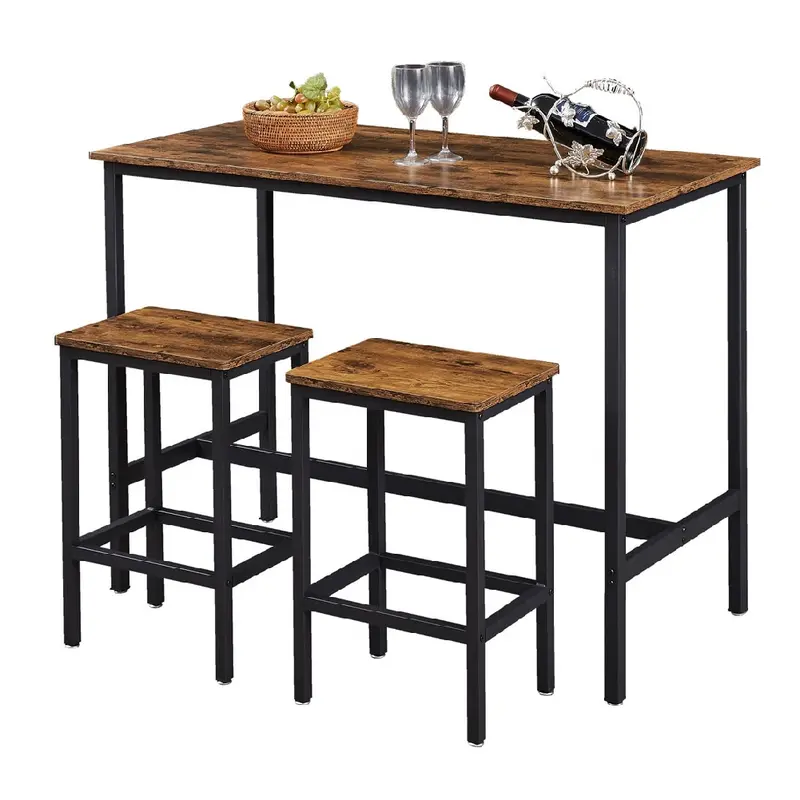 Tavolo Snack con 2 Sgabelli Moderno Legno e Ferro Casa Hotel Bistrot Bar