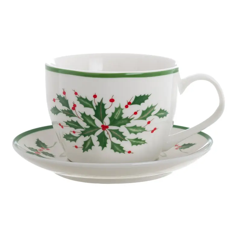 Tazza Agrifoglio con piattino Blanc Mariclo' Oh Holy Night Collection