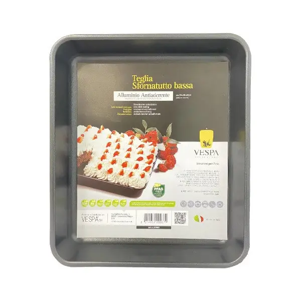TEGLIA SFORNATUTTO BASSA RETTANGOLARE VESPA 29x25x4,5H. Antiaderente e 100% Alluminio.