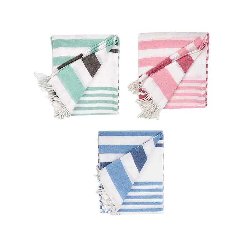 Telo Multiuso 3pz 90x180cm Spiaggia PIC-NIC Cotone Rosa-Verde-Azzurro