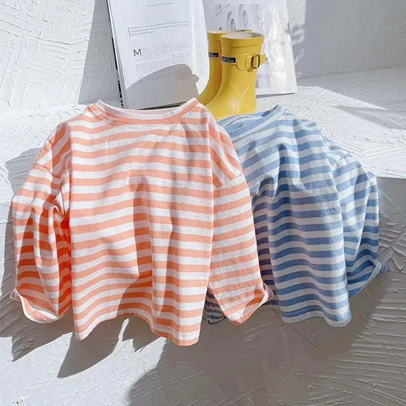 Temperament Striped Bottoming Shirt Tops For Boys And Girls
