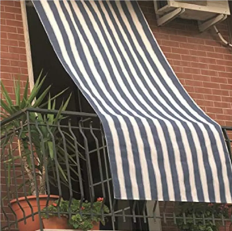 Tenda da Sole Ombreggiante 1.5x3mt con 12 Occhielli Polycotone Idrorepellente Beige/Blu