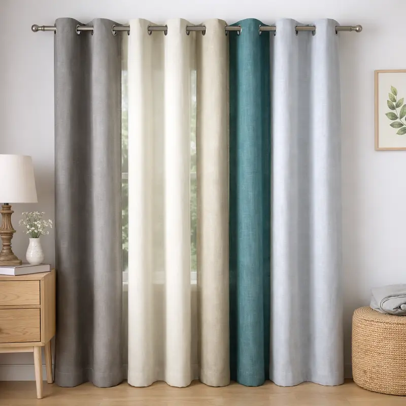 Tenda Oscurante 140x290cm con Anelli Cromo Tessuto Morbido Moderno Grigio