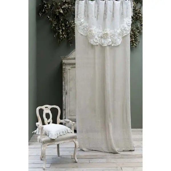 Tenda tendone in lino con mantovana e fiori Blanc Mariclò