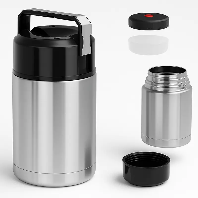Thermos Porta Pranzo Acciaio Inox 1 Litro con Maniglia Tappo a Vite e Valvola