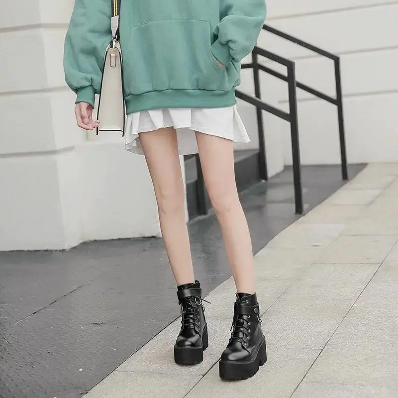 Thick-Soled Thick-Heeled Martin Boots British Style Slope With High-Heeled Ankle Boots