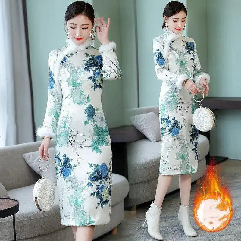 Thickened warm vintage MIDI dresses