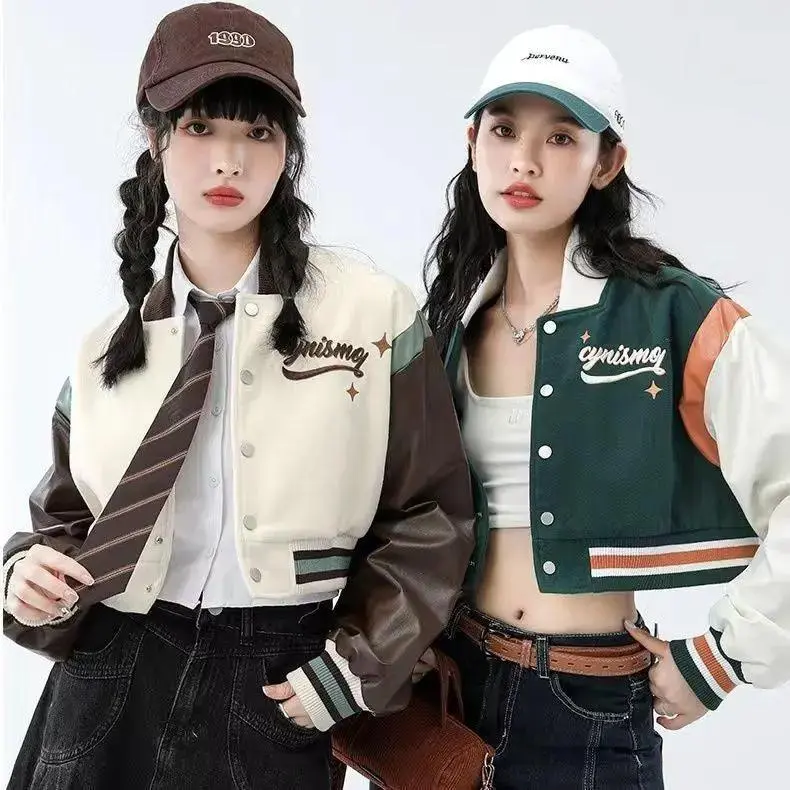 Tide Brand Retro American Rose Letter Embroidery Short Coat