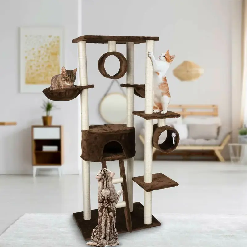 Tiragraffi Albero Gatti in Sisal Parco Giochi Tira Graffi 50x70 H 165cm Marrone Beige