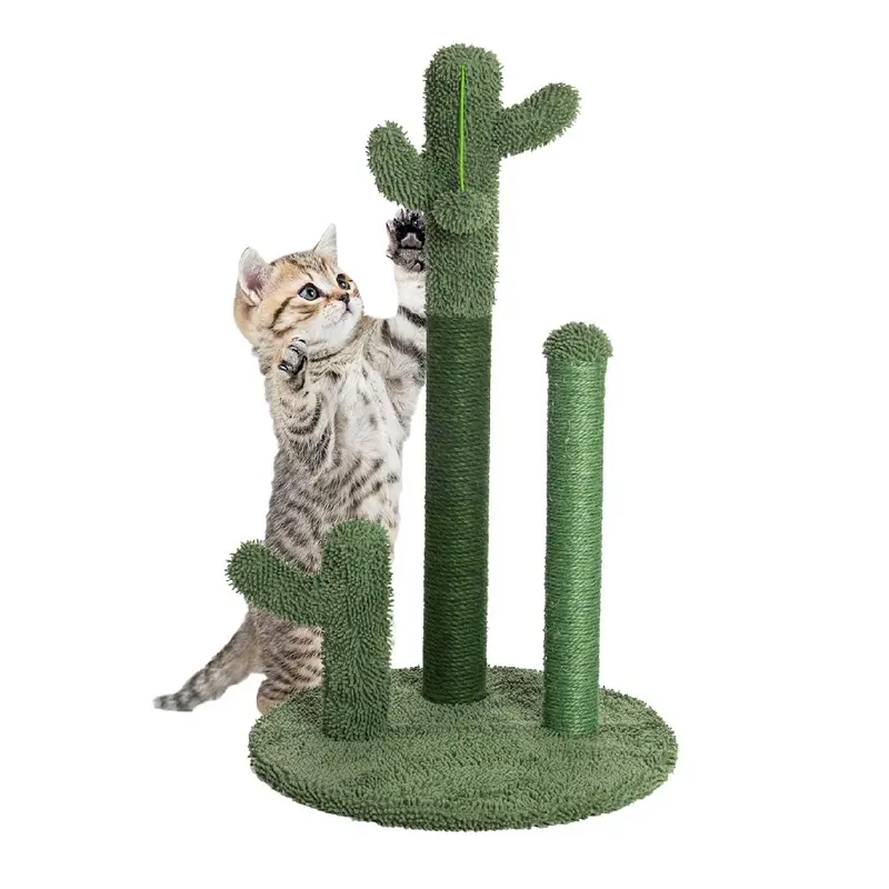 Tiragraffi Gioco Gatti, Graffiatoio Forma 3 Cactus con Pallina 34 x h59 cm Verde