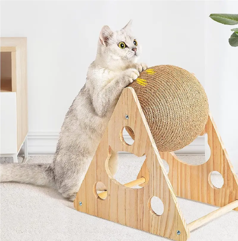 Tiragraffi Palla Girevole per Gatti, Sfera con Supporto e Sisal Naturale, 25x19cm
