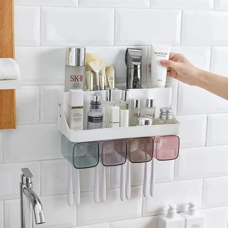 Toothbrush Holder Bathroom Shelving Hole-free Suction Wall