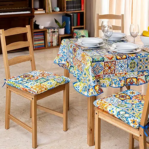 Tovaglia 12 posti 140X230 cotone plastificata con volant antimacchia Maiolica