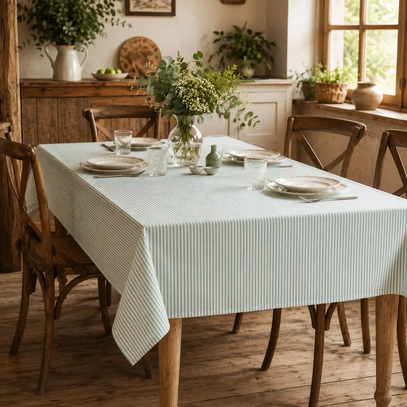Tovaglia a Righe Country Tinto in Filo 50% Cotone 50% Poliestere Riga 0,5 cm Rettangolare e Quadrata da 4 a 30 Posti Tavolo Buffet Vari Colori