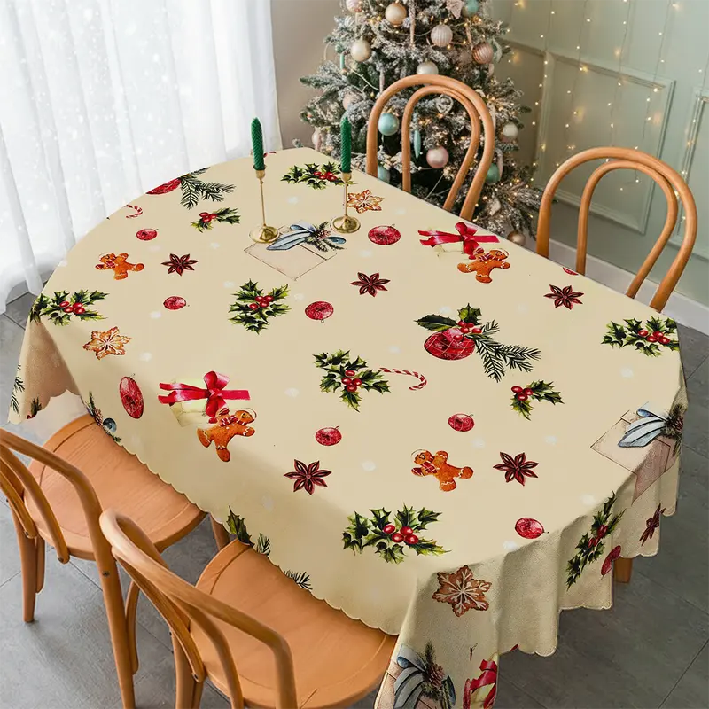Tovaglia Cerata Natalizia 140x140 cm in PVC Copritavolo Quadrato 4 Posti Antimacchia Idrorepellente e Antiscivolo Decorazione Tavola di Natale Elegante con Pan di Zenzero