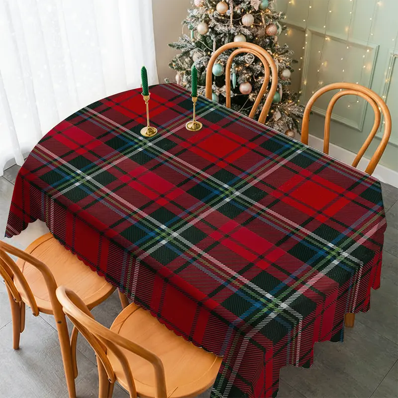 Tovaglia Cerata Natalizia 140x140 cm in PVC Copritavolo Quadrato 4 Posti Antimacchia Idrorepellente e Antiscivolo – Decorazione Tavola di Natale Elegante in Stile Tartan Scozzese