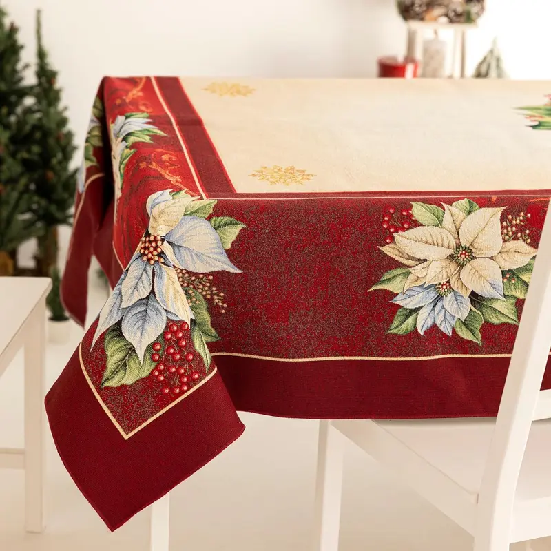 Tovaglia Gobelin Natalizia Rettangolare 140x180 6 Posti Red Star Jacquard Made in Italy