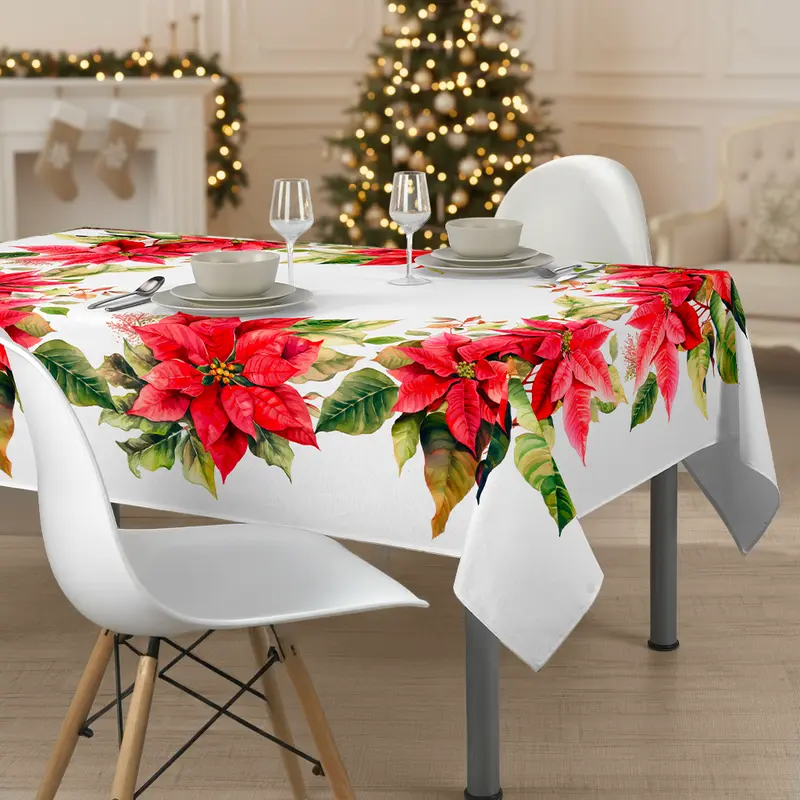 Tovaglia Natalizia 12 Posti 140x240 cm in Cotone Stampa Digitale 3D 4K Stelle Eleganza e Raffinatezza per Tavola di Natale