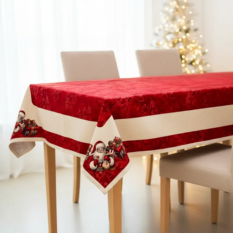 Tovaglia Natalizia Gobelin 8 Posti 140x220 cm Tessuto Jacquard di Alta Qualità Design Rettangolare Elegante Made in Italy Decorazione Tavola Natalizia Perfetta per le Feste o come Regalo