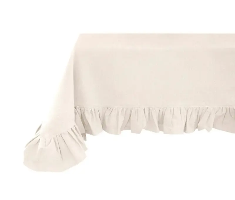Tovaglia o copritavola con volant bianco o avorio cotone 160x260cm