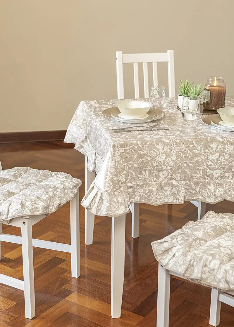 Tovaglia quadrata 4 posti 150x150 plastificata Antimacchia Impermeabile fantasia Edera linea Shabby Chic